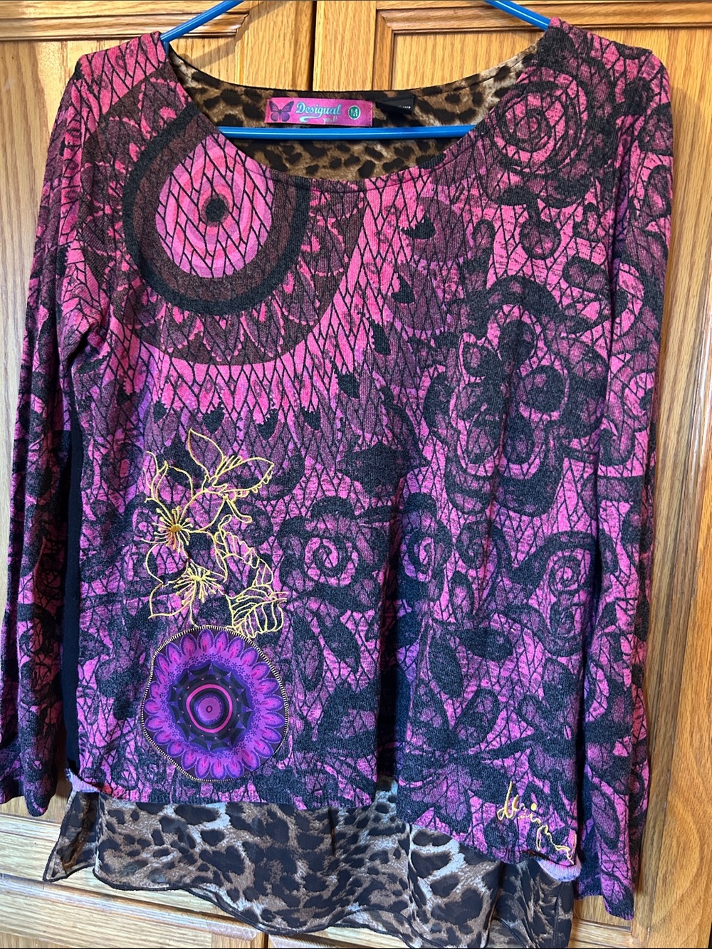 Desigual Women's Pink Floral & Geometric Long Sleeve Top